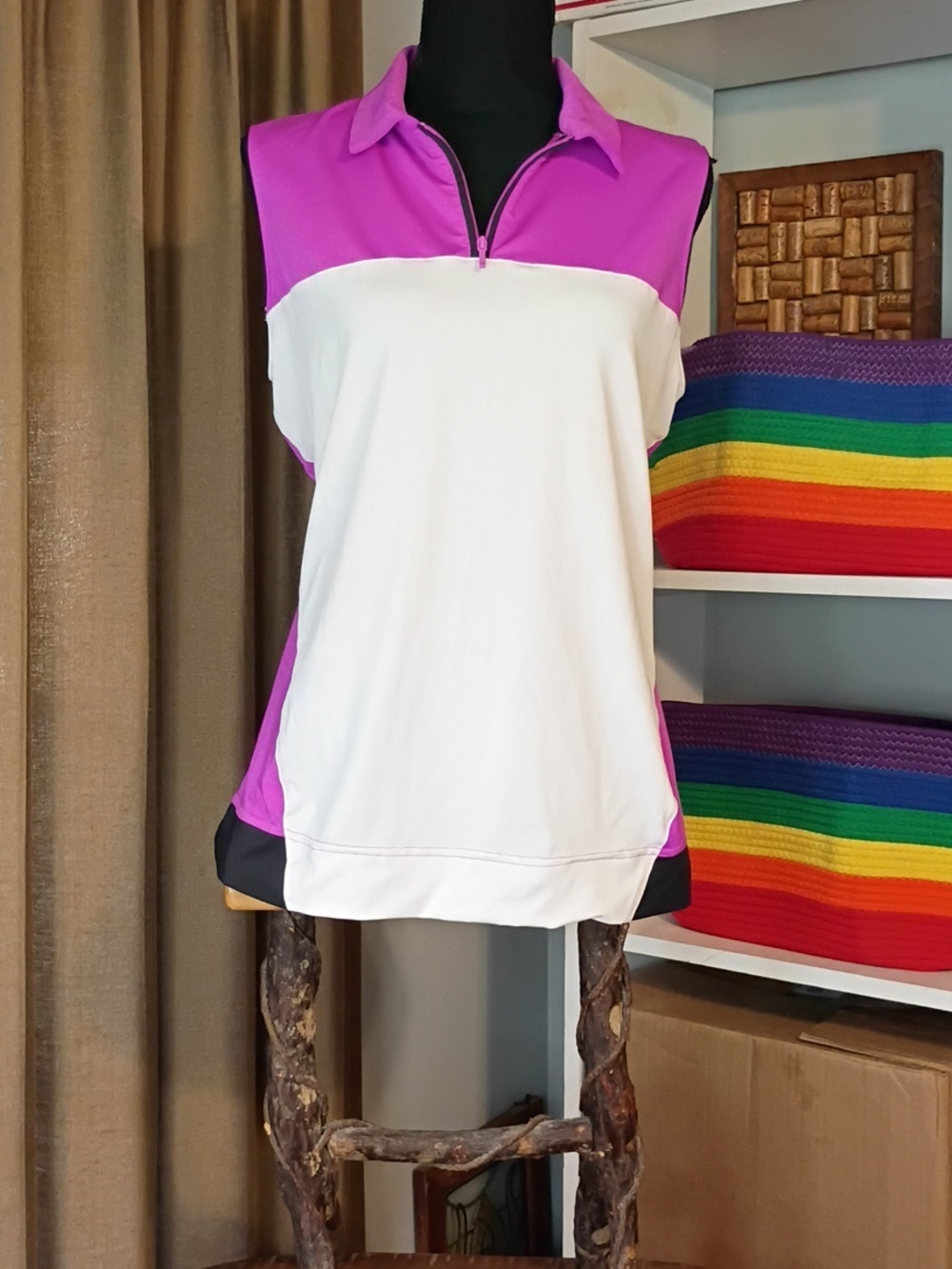 Lady Hagen Sleeveless Polo Tank in Magenta with Black Trim